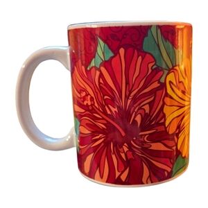 Floral Mug with Gift Box Hibiscus Modern Design Orange Red Yellow